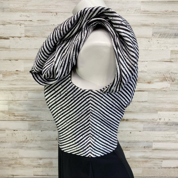 Frascara Sequin One Shoulder Ruffle Detail Gown Womens Size 6 Black Silver - Picture 8 of 15